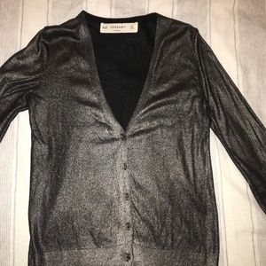 Zara Metallic Cropped Cardigan